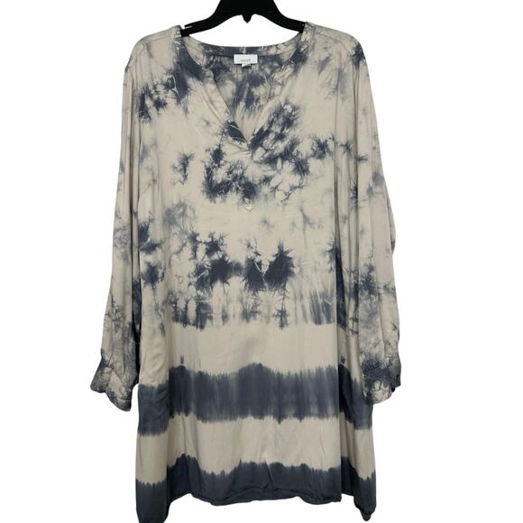 J Jill Pure Jill Blue White Tie Dye Print V Neck Longline Tunic Blouse Top XL - Picture 1 of 13